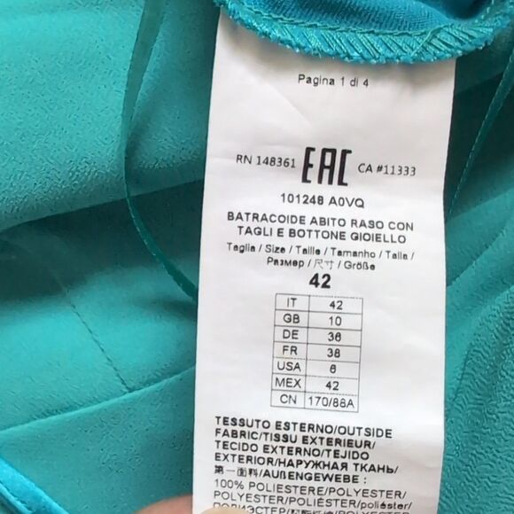 Anthropology Pinko Turquoise Blue High Neck Satin Slip Dress Medium It42/Us6 - Picture 15 of 16